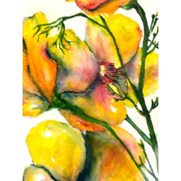 Poppies Watercolor Painting Wall Decor Orange Flower Art Signed & Framed - Picture 10 of 14